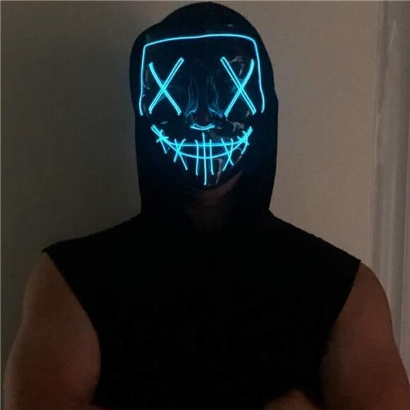 BLUE Halloween Mask LED Light UP Festival Cosplay Costume Masquerade Parties - Picture 2 of 5